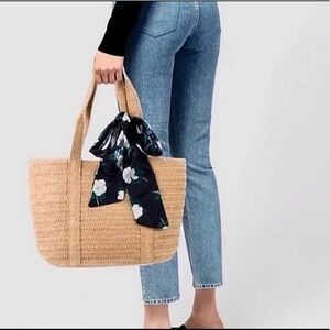 Draper James Everyday Straw Tote Bag Floral Scarf NWT
